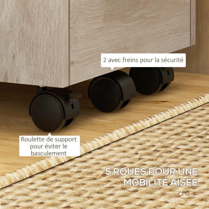 Beige wooden mobile office storage unit with 3 drawers (1 lockable) and a file organizer.