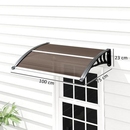 Front Door Canopy 75 x 100 cm – Brown Polycarbonate Lean-to Canopy