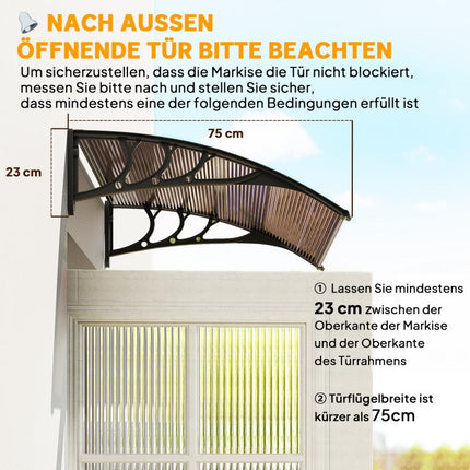 Front Door Canopy 75 x 100 cm – Brown Polycarbonate Lean-to Canopy