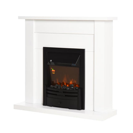 Electric fireplace, 2 heat settings, remote control, timer, realistic flame effect, black & white