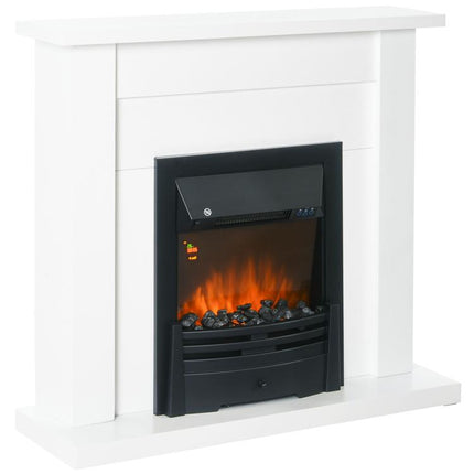Electric fireplace, 2 heat settings, remote control, timer, realistic flame effect, black & white