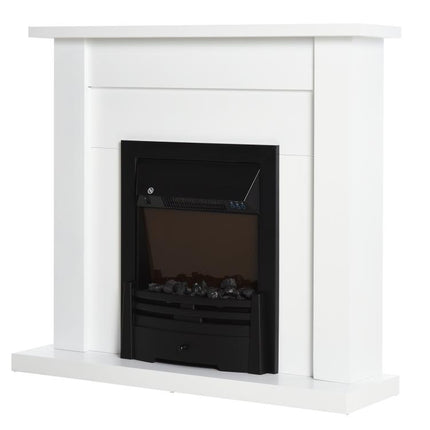 Electric fireplace, 2 heat settings, remote control, timer, realistic flame effect, black & white