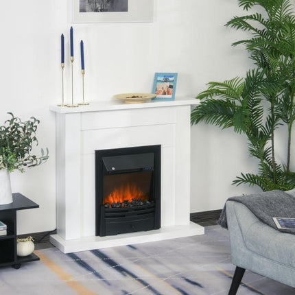 Electric fireplace, 2 heat settings, remote control, timer, realistic flame effect, black & white