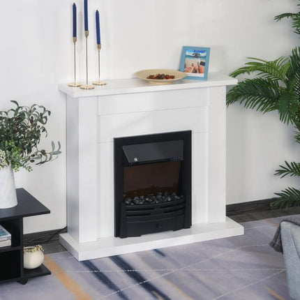 Electric fireplace, 2 heat settings, remote control, timer, realistic flame effect, black & white