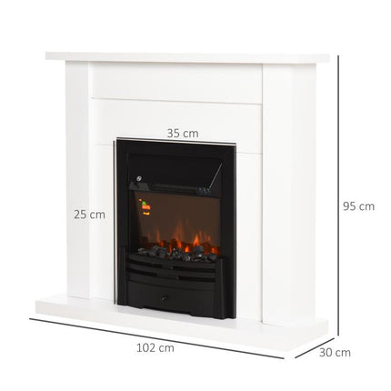 Electric fireplace, 2 heat settings, remote control, timer, realistic flame effect, black & white