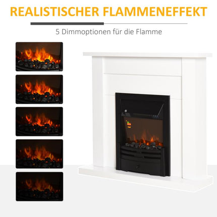 Electric fireplace, 2 heat settings, remote control, timer, realistic flame effect, black & white