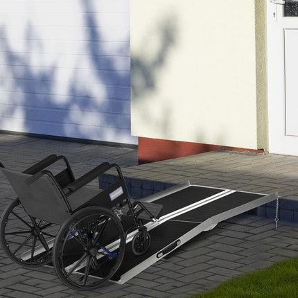 Folding Aluminum Wheelchair Ramp with Non-Slip Surface and Safety Edges, 183x73.5 cm, Black