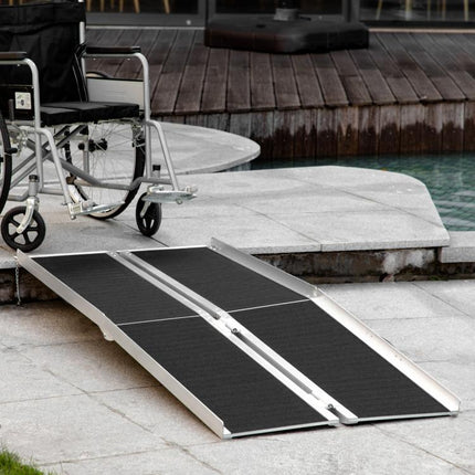 Folding Aluminum Wheelchair Ramp with Non-Slip Surface and Safety Edges, 183x73.5 cm, Black