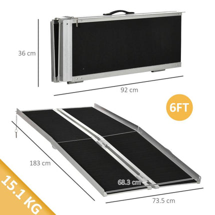 Folding Aluminum Wheelchair Ramp with Non-Slip Surface and Safety Edges, 183x73.5 cm, Black