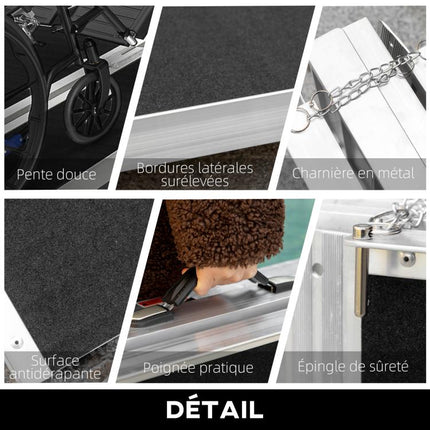 Folding Aluminum Wheelchair Ramp with Non-Slip Surface and Safety Edges, 183x73.5 cm, Black