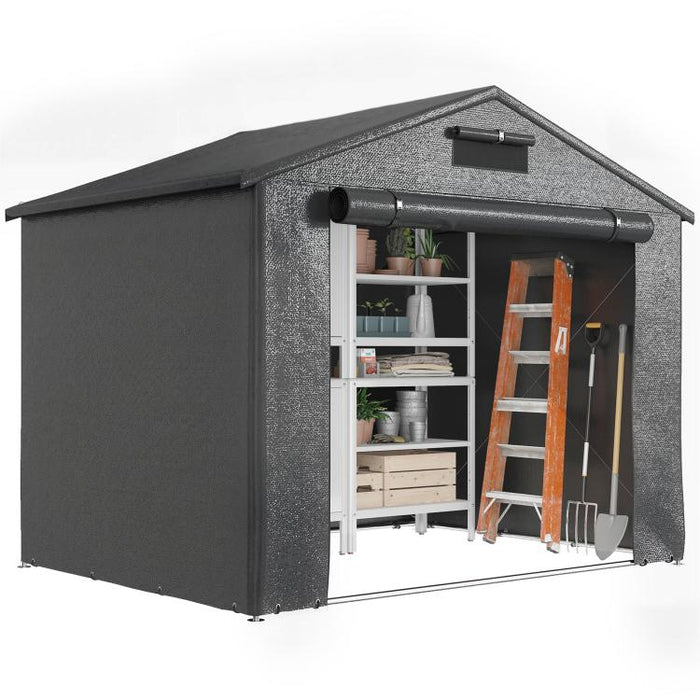2.5 x 1.8 m Waterproof Garage Tent with Roll-Up Zippered Door and Ventilation Window – Dark Grey