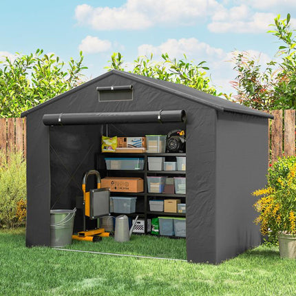 2.5 x 1.8 m Waterproof Garage Tent with Roll-Up Zippered Door and Ventilation Window – Dark Grey