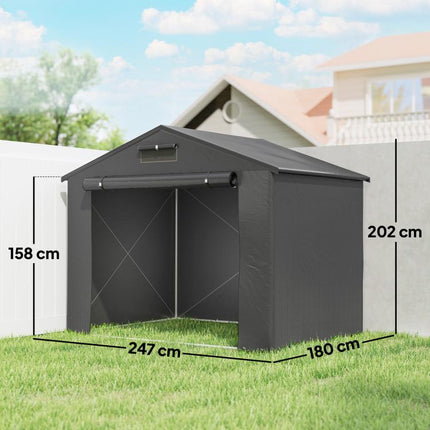 2.5 x 1.8 m Waterproof Garage Tent with Roll-Up Zippered Door and Ventilation Window – Dark Grey