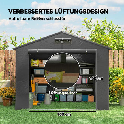 2.5 x 1.8 m Waterproof Garage Tent with Roll-Up Zippered Door and Ventilation Window – Dark Grey
