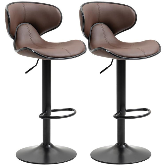Adjustable Swivel Bar Stools Set of 2, Barstools with Footrest and Backrest, Steel Frame Gas Lift, for Kitchen Counter Dining Room, Brown