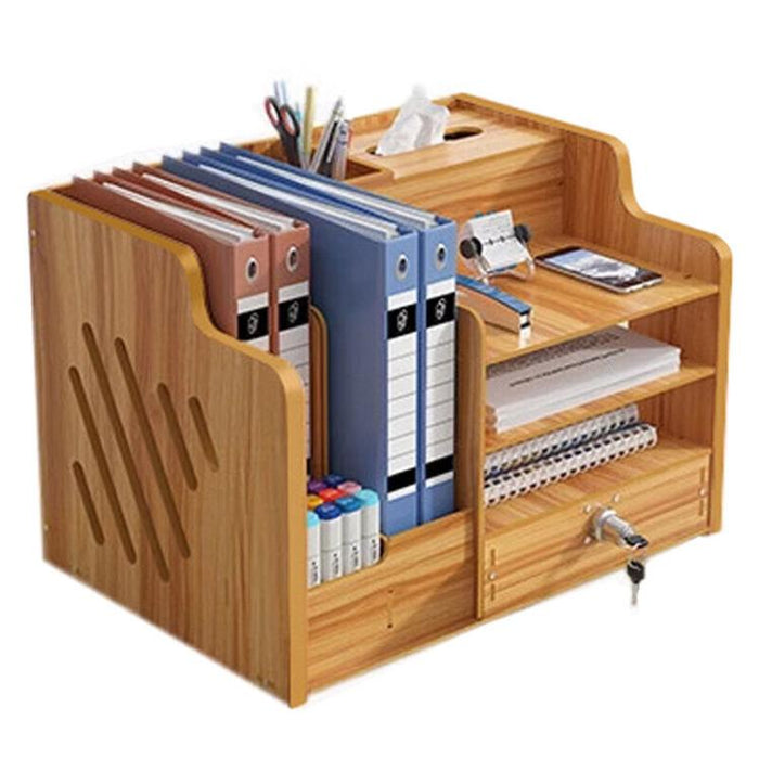 Wooden Office Desk Organizer Stationary Storage Home Tidy Storage Tabletop Stand