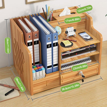 Wooden Office Desk Organizer Stationary Storage Home Tidy Storage Tabletop Stand