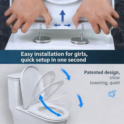 D Shape Toilet Seat in White Soft Close Quick Release Anti-Bac Top Bottom Hinges
