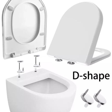 D Shape Toilet Seat in White Soft Close Quick Release Anti-Bac Top Bottom Hinges