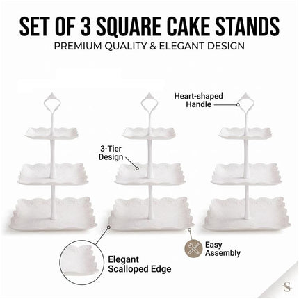 3PCS 3 Tier Cake Stand Afternoon Tea Wedding Plates Party Embossed Tableware