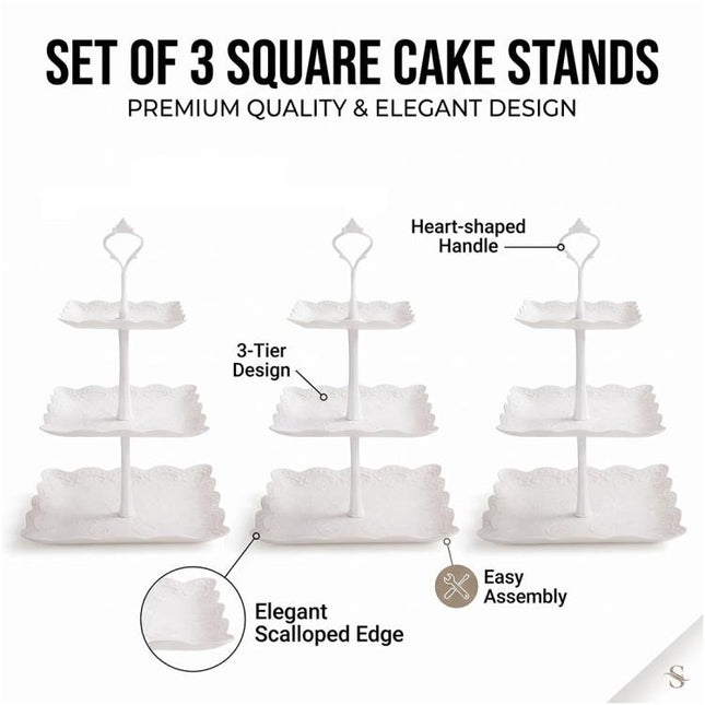 3PCS 3 Tier Cake Stand Afternoon Tea Wedding Plates Party Embossed Tableware