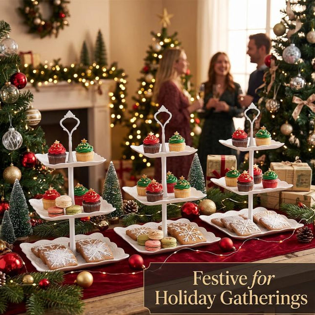 3PCS 3 Tier Cake Stand Afternoon Tea Wedding Plates Party Embossed Tableware