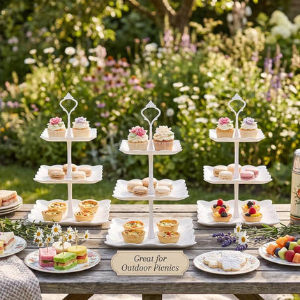 3PCS 3 Tier Cake Stand Afternoon Tea Wedding Plates Party Embossed Tableware