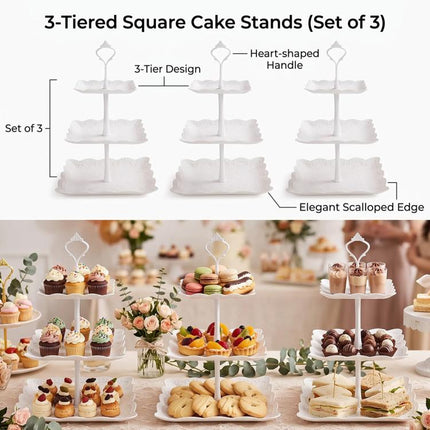 3PCS 3 Tier Cake Stand Afternoon Tea Wedding Plates Party Embossed Tableware