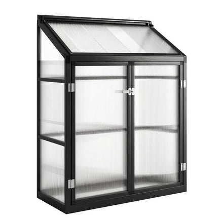4 x 2ft Polycarbonate Greenhouse, Quick Setup, Lean-to Green House with 2 Hinged Doors, Top Vent, Black
