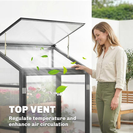 4 x 2ft Polycarbonate Greenhouse, Quick Setup, Lean-to Green House with 2 Hinged Doors, Top Vent, Black
