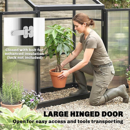 4 x 2ft Polycarbonate Greenhouse, Quick Setup, Lean-to Green House with 2 Hinged Doors, Top Vent, Black