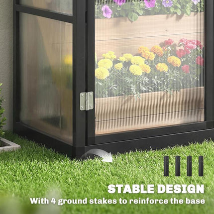 4 x 2ft Polycarbonate Greenhouse, Quick Setup, Lean-to Green House with 2 Hinged Doors, Top Vent, Black