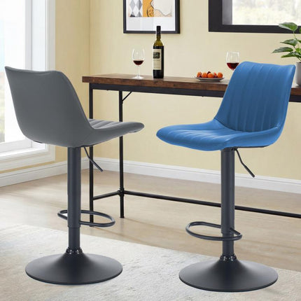 Adjustable Bar Stools Set of 2,Faux Leather Swivel Bar Stools with Backs,Height Adjustable Bar Chairs with Footrest,Modern Barstools for Kitchen Island,Dining Room,Home Bar,Blue