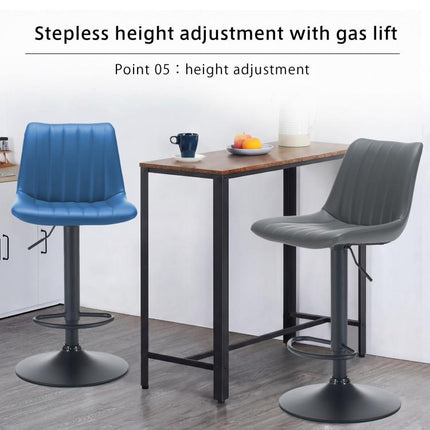 Adjustable Bar Stools Set of 2,Faux Leather Swivel Bar Stools with Backs,Height Adjustable Bar Chairs with Footrest,Modern Barstools for Kitchen Island,Dining Room,Home Bar,Blue