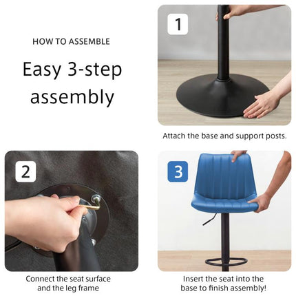 Adjustable Bar Stools Set of 2,Faux Leather Swivel Bar Stools with Backs,Height Adjustable Bar Chairs with Footrest,Modern Barstools for Kitchen Island,Dining Room,Home Bar,Blue