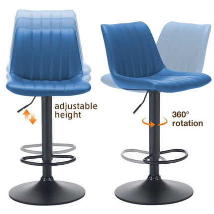 Adjustable Bar Stools Set of 2,Faux Leather Swivel Bar Stools with Backs,Height Adjustable Bar Chairs with Footrest,Modern Barstools for Kitchen Island,Dining Room,Home Bar,Blue