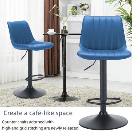 Adjustable Bar Stools Set of 2,Faux Leather Swivel Bar Stools with Backs,Height Adjustable Bar Chairs with Footrest,Modern Barstools for Kitchen Island,Dining Room,Home Bar,Blue