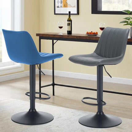 Adjustable Bar Stools Set of 2,Faux Leather Swivel Bar Stools with Backs,Height Adjustable Bar Chairs with Footrest,Modern Barstools for Kitchen Island, Dining Room,Home Bar, Grey