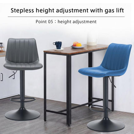 Adjustable Bar Stools Set of 2,Faux Leather Swivel Bar Stools with Backs,Height Adjustable Bar Chairs with Footrest,Modern Barstools for Kitchen Island, Dining Room,Home Bar, Grey