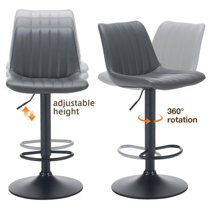 Adjustable Bar Stools Set of 2,Faux Leather Swivel Bar Stools with Backs,Height Adjustable Bar Chairs with Footrest,Modern Barstools for Kitchen Island, Dining Room,Home Bar, Grey