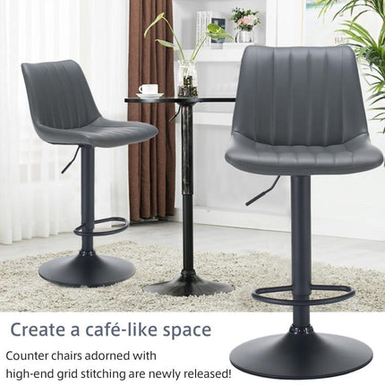 Adjustable Bar Stools Set of 2,Faux Leather Swivel Bar Stools with Backs,Height Adjustable Bar Chairs with Footrest,Modern Barstools for Kitchen Island, Dining Room,Home Bar, Grey