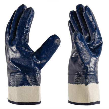 ORG Fully Dipped Blue Nitrile Gloves, Canvas Cuff, Heavy-Duty Oil Resistant Protective Gloves, Ideal for Mechanic, Auto Repair, Machinery, Industrial Work 6 Pairs.