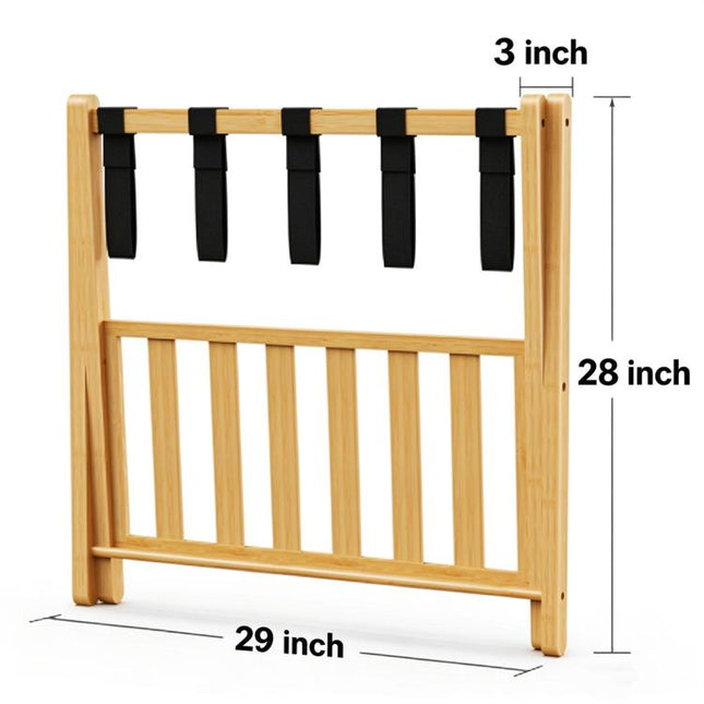 Folding Bamboo Luggage Rack 29×28×3 Inch, Foldable Suitcase Stand with Lower Storage Shelf, Guest Room Luggage Holder for Hotel & Bedroom