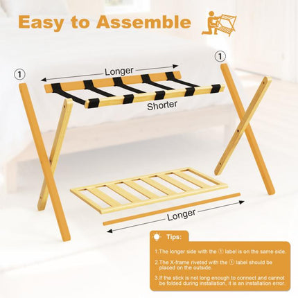 Folding Bamboo Luggage Rack 29×28×3 Inch, Foldable Suitcase Stand with Lower Storage Shelf, Guest Room Luggage Holder for Hotel & Bedroom