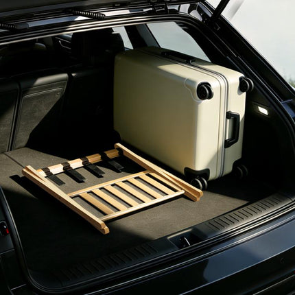 Folding Bamboo Luggage Rack 29×28×3 Inch, Foldable Suitcase Stand with Lower Storage Shelf, Guest Room Luggage Holder for Hotel & Bedroom
