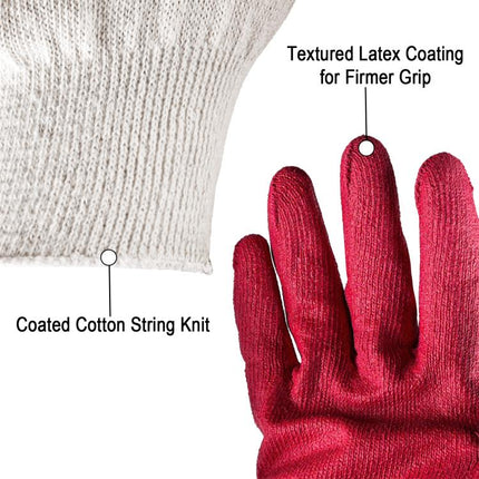 Red Latex Work Gloves for Garden & Warehouse ,10 Gauge T/C Knit Shell with Smooth Coated Palm, 10 Pairs