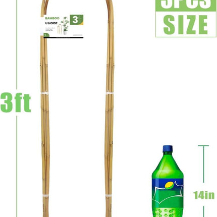 3FT 3pcs Natural U-Hoops Bamboo Trellis U-Shaped Garden Trellis for Climbing Plants, Vines, Ivy, Flowers, and Potted Plants