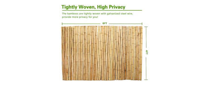 Natural Bamboo Fence Roll 4FT x 6FT , Outside Bamboo Privacy Fencing, Natural Privacy Screen Panels for Garden, Outdoor.