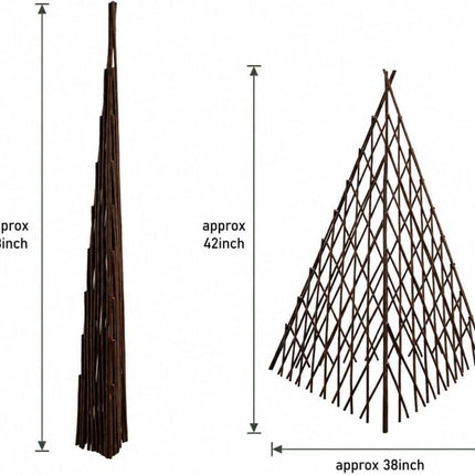 4FT Teepee Trellis for Climbing Plants, Natural Willow Plant Support, Expandable Wood Plant Cage for Beans, Peas, Cucumbers, Flowers, Vines and Garden Decor