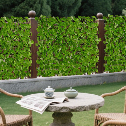 Expandable Greenery Trellis for Balcony 47×14inch, Faux Ivy Privacy Screen,Real wood frame adjusts easily and PE leaves rinse clean after outdoor use